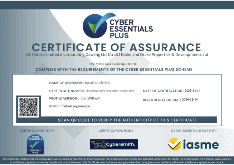 Cyber Essentials Plus Certificate